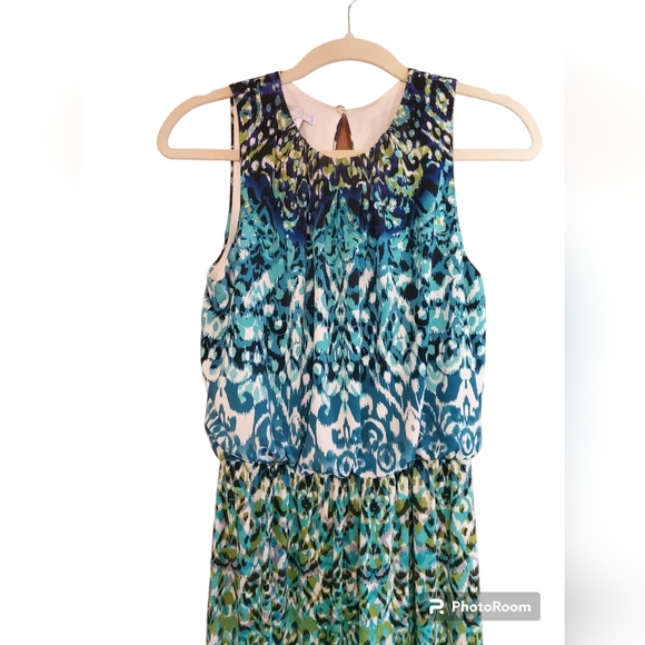 London Times Sleeveless Teal/Green/Navy Size 4 Maxi Dress - Picture 2 of 4